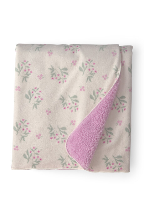 Manta de plush, lila y crema, diseño floral Manta de plush, lila y crema, diseño floral