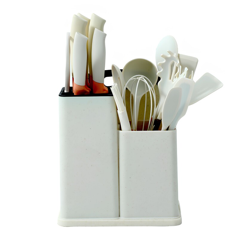 Set x 19 Utensilios de cocina en silicona libre de BPA Beige