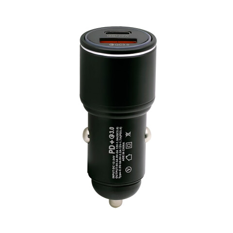 Cargador Auto Doble USB Tipo C Carga Rapida 30W Para Auto Color Negro