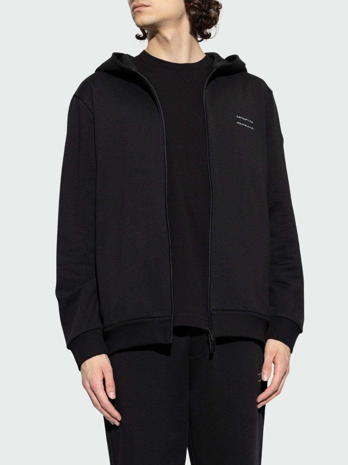 MONCLER - Campera de algodón suave con capucha Negro