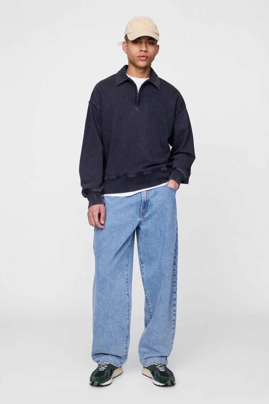 Buzo Deportivo Sin Felpa Medio Cierre Hombre Washed Navy