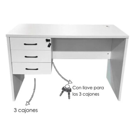 Escritorio de 3 cajones con llave MDF reforzado - 1.20x0.60m blanco
