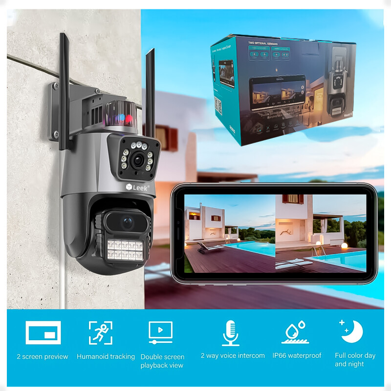 Cámara de Seguridad IP WiFi Doble Lente Exterior PTZ APP ICSEE Cámara de Seguridad IP WiFi Doble Lente Exterior PTZ APP ICSEE
