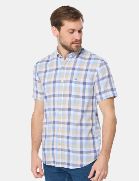 CAMISA LINO A CUADROS Azul