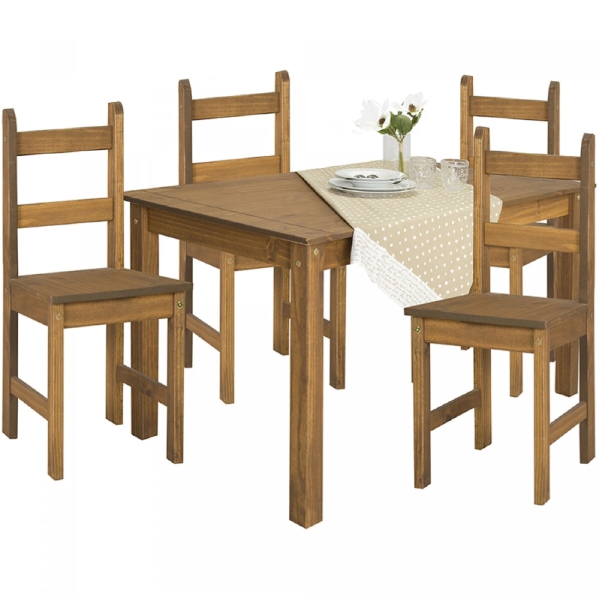 Juego Comedor 4 Sillas Red Cera Nogal 