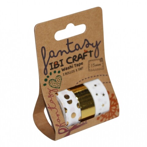 CINTA ADHESIVA CON DISEÑO IBICRAFT WASHI TAPE COLOR BLANCO Y DORADO CINTA ADHESIVA CON DISEÑO IBICRAFT WASHI TAPE COLOR BLANCO Y DORADO