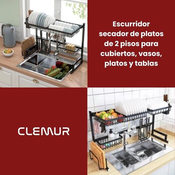 Escurridor de Platos de Cocina Sobre Pileta Escurreplatos de 65 cm Dos Niveles Negro Escurridor de Platos de Cocina Sobre Pileta Escurreplatos de 65 cm Dos Niveles Negro