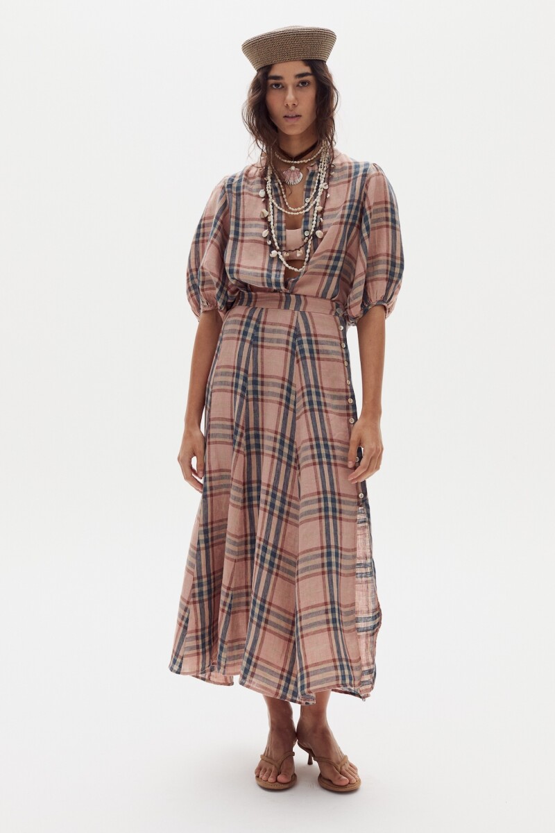 Falda Aleli en Lino Tea Rose Checks