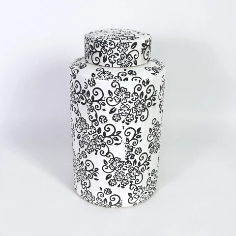JARRON CERAMICA BLANCO COMB C/TAPA 17X26CM Unica