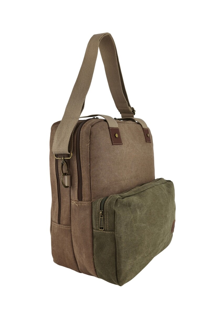 Bolso porta laptop de lona Marrón con Verde