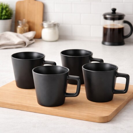 Set x4 Taza de asa recta cerámica 325ml TOKIO NEGRO