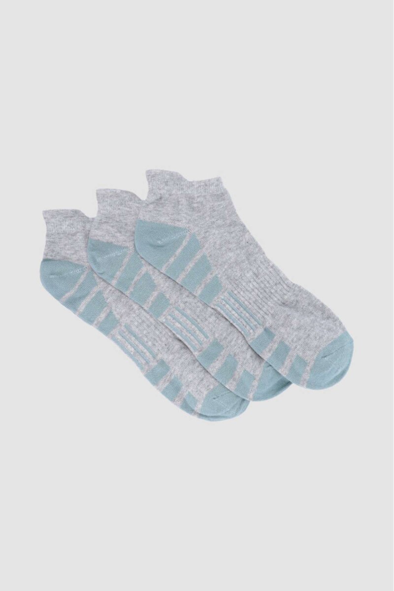 Pack x3 medias cortas con diseño deportivo - Gris melange 