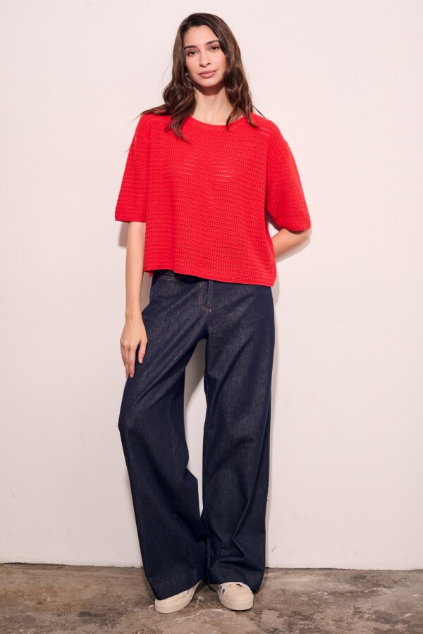 Sweater Texturado Algodon Rojo