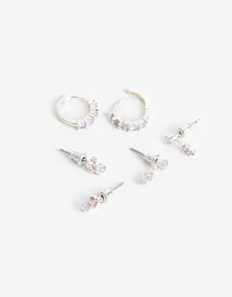 Aros Sets Cubic zirconia Set De Aros Pasantes Y Argollas Cubic - Plateado