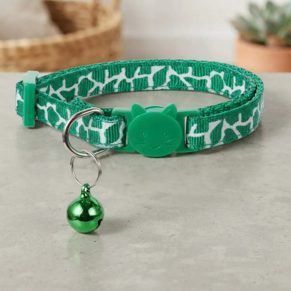 Collar Para Gatos Animal Print Con Cascabel VERDE