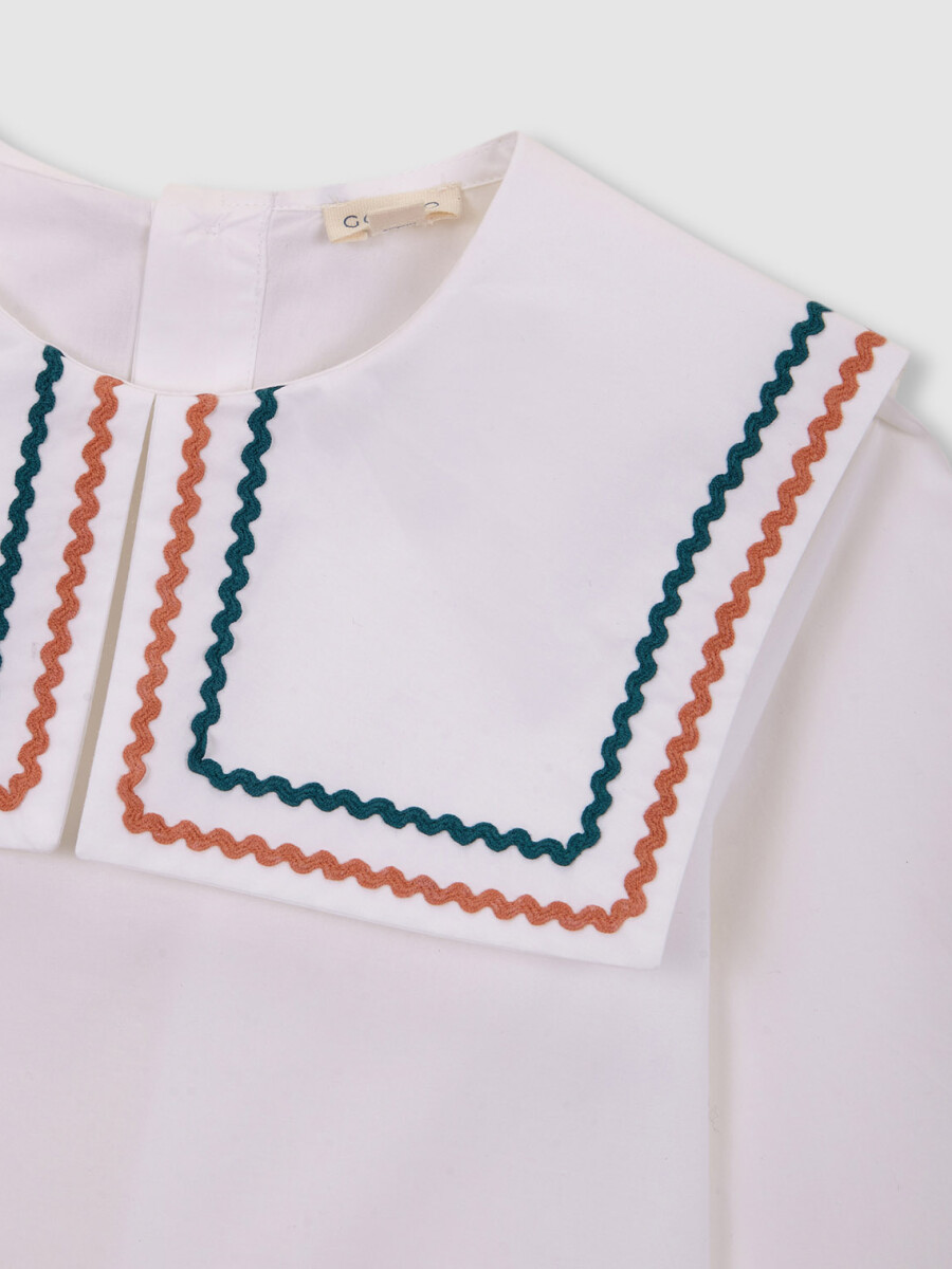 Blusa Manga Larga Con Cuello Marinero Blanco
