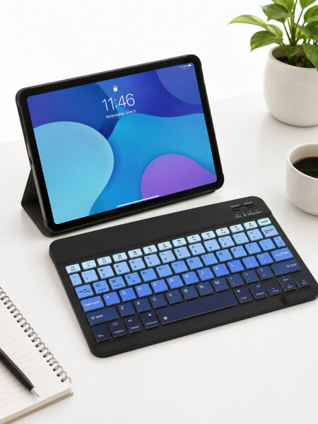 TECLADO BLUETHOOTH CON SOPORTE AZUL