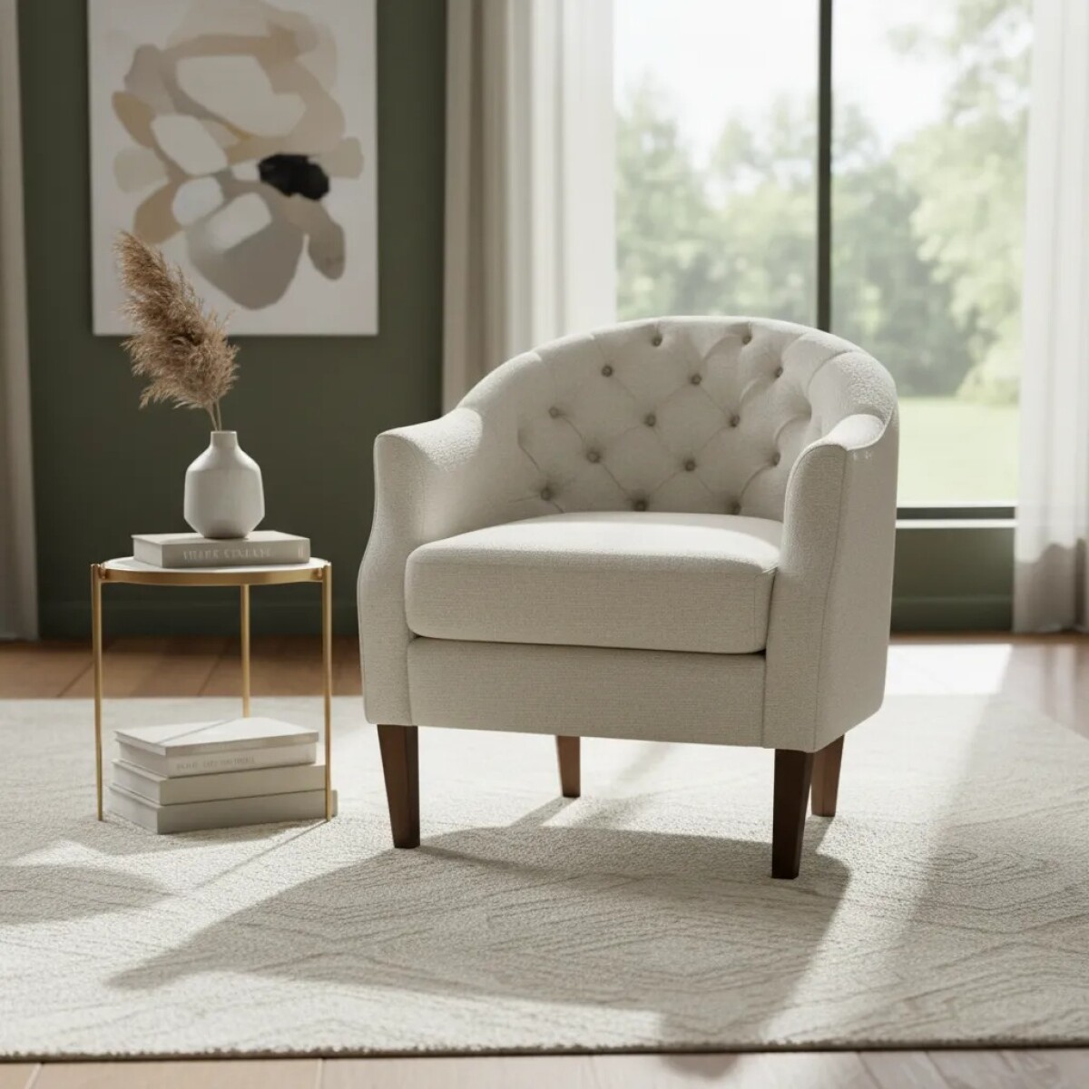 POLTRONA CAPITONEADA - TELA TRAMADA BEIGE 