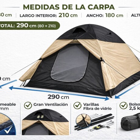 Carpa Igloo Arye 3/4P Impermeable Mosquitero Sobretecho Beige