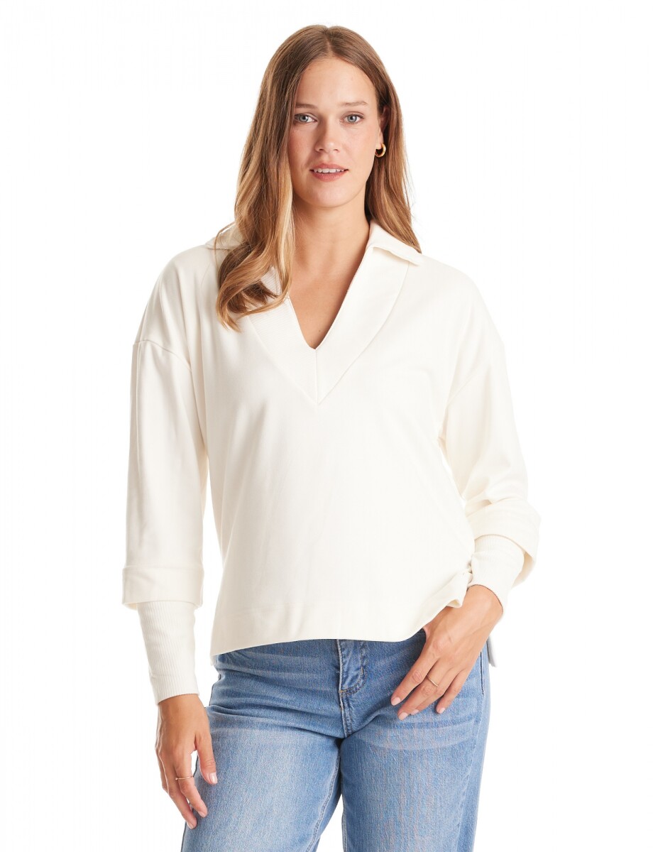 Buzo Cuello Solapa & Rib - Crudo 