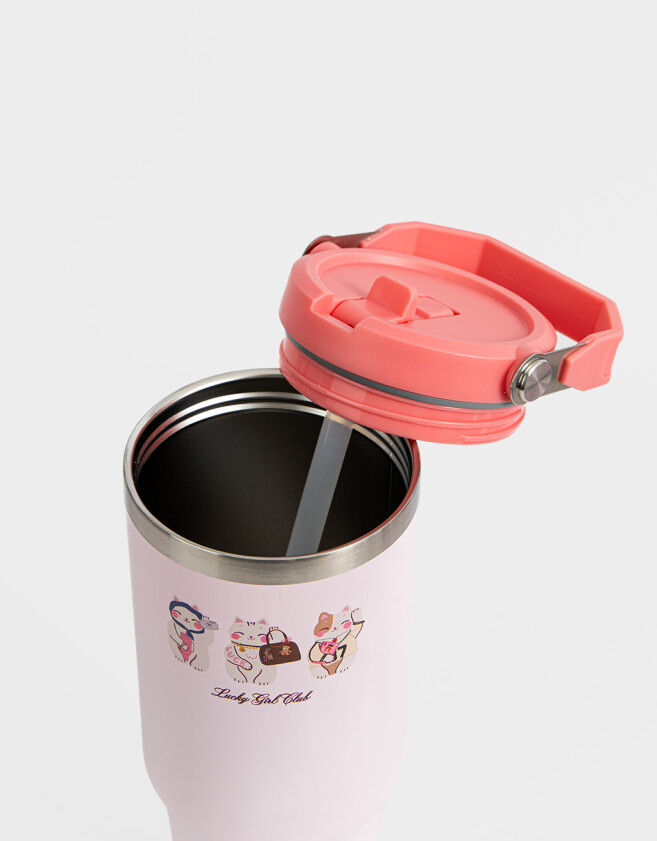 Accesorios Cocina Acero Vaso Térmico Estampado - Rosa Claro