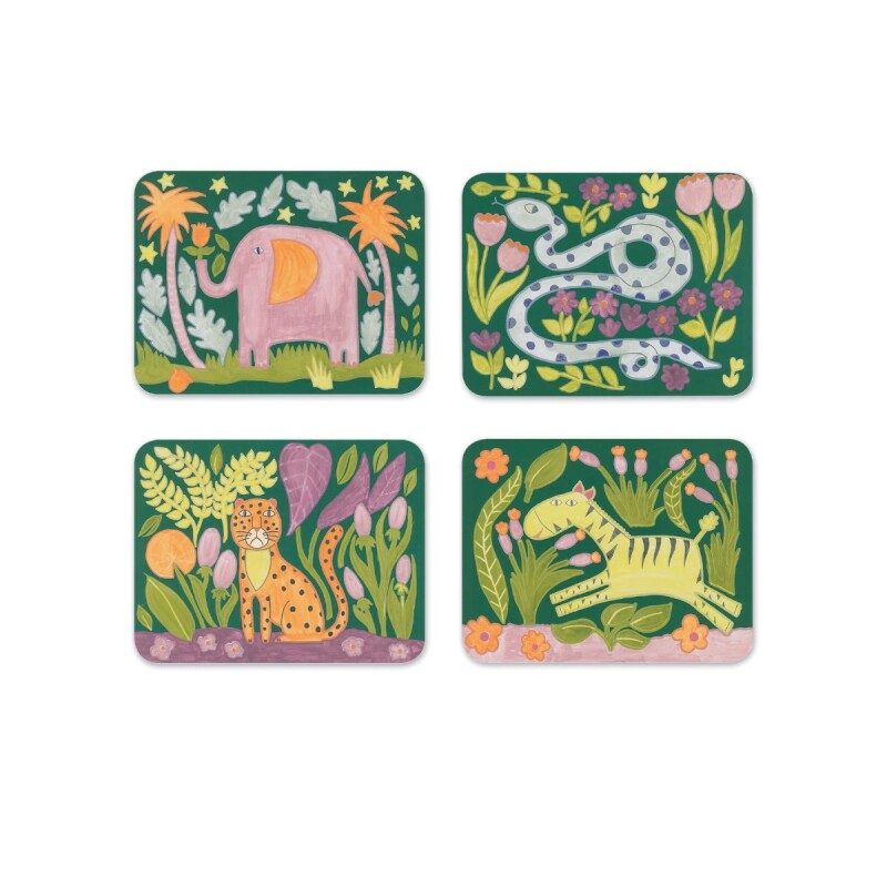 Set x4 Láminas con paleta de acuarelas Elefantes