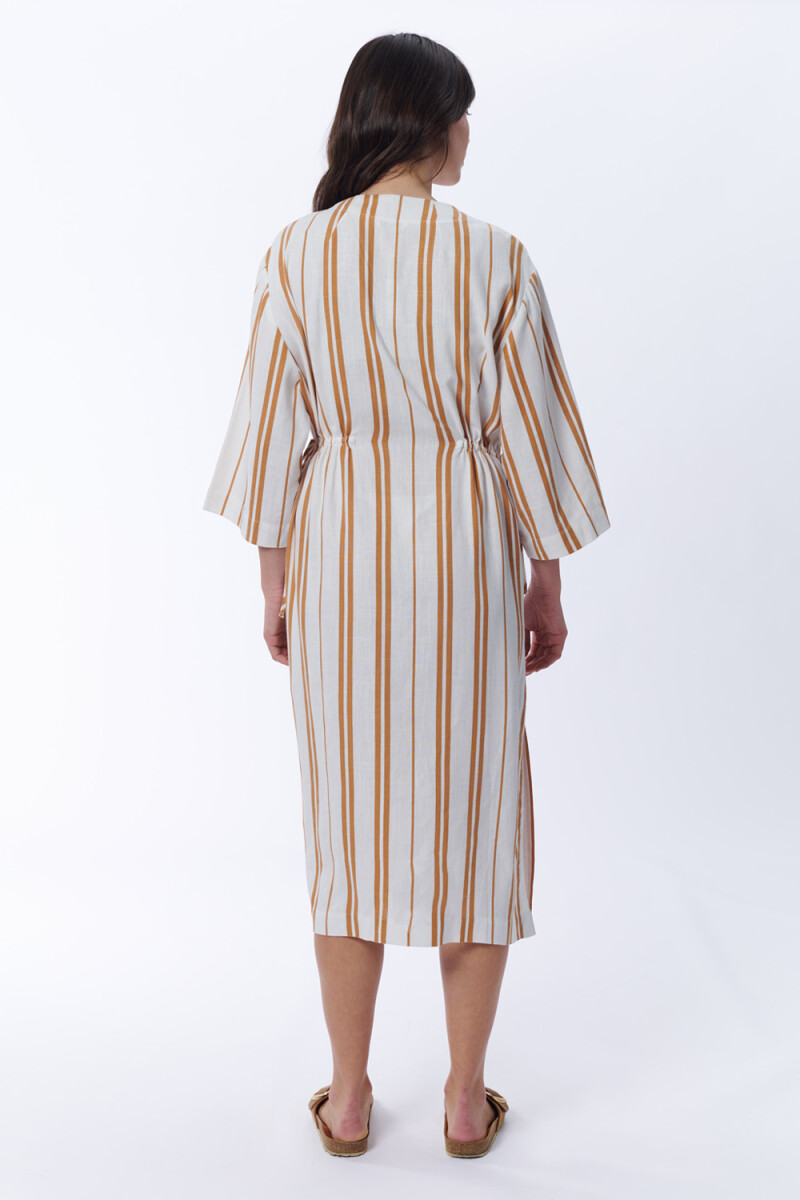 Vestido camisero rayado Blanco Y Camel