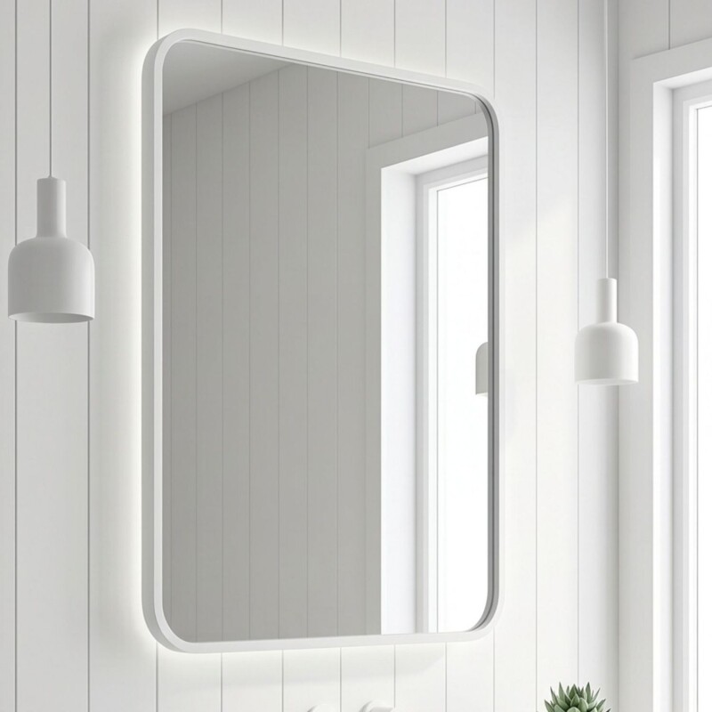 Espejo Vertical Lumax Suleban c/marco y luz 90x70cm Blanco