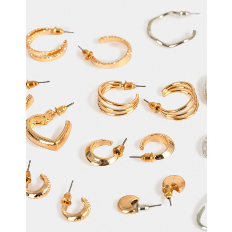 Aros Argollas Set Metal Combinacion Bicolor