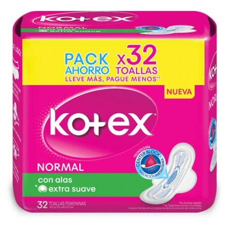 Toallitas Kotex Normal con Alas 32 unidades Toallitas Kotex Normal con Alas 32 unidades