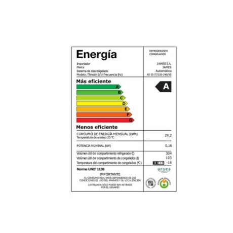 HELADERA JAMES CON FREEZER ABAJO 407 Lts. FRIO SECO. INOX HELADERA JAMES CON FREEZER ABAJO 407 Lts. FRIO SECO. INOX