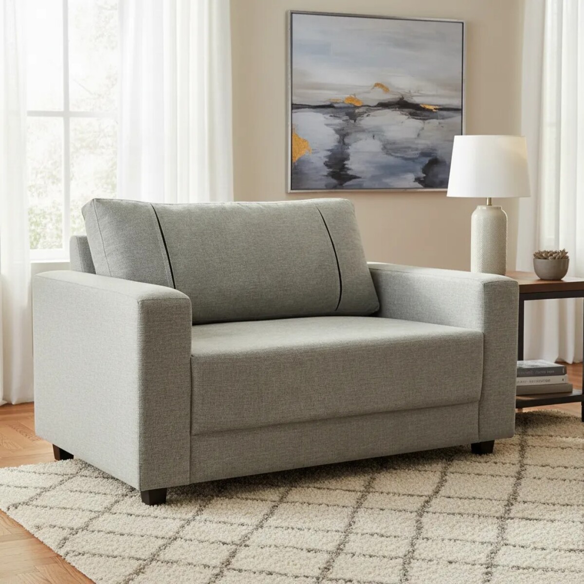 SOFA 2 CUERPOS - TAPIZADO TELA TRAMADA CRUDA CON NEGRO 