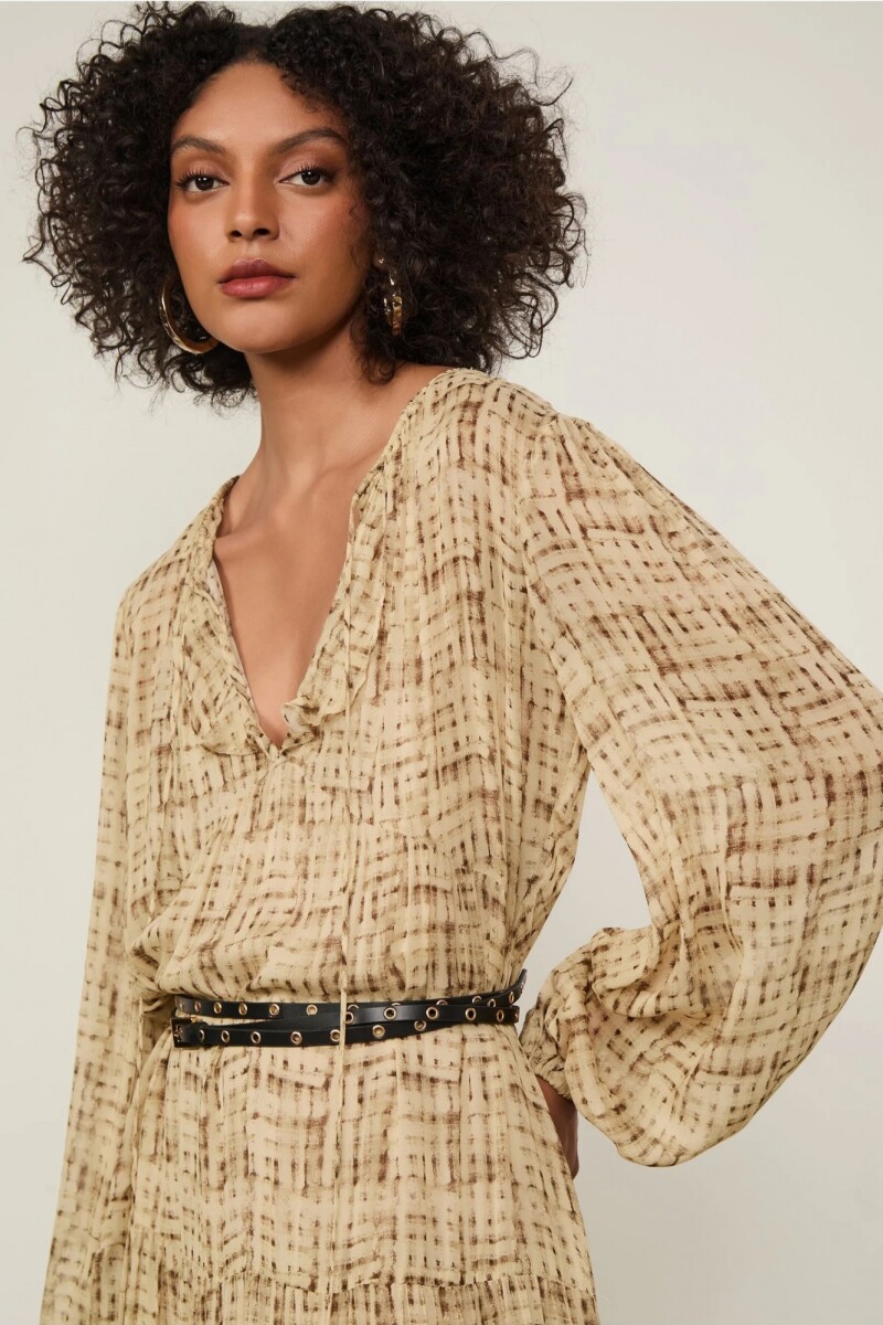 VESTIDO LARGO TRAMA Beige