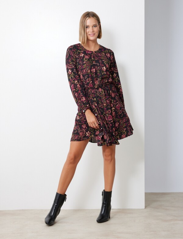 Vestido Gasa Print MULTI/BORDEAUX