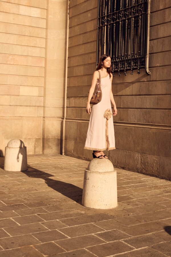 Diagonal Flower Dress Beige