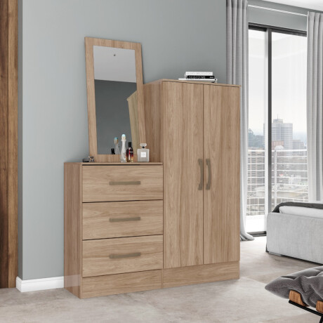CÓMODA 3 CAJONES 2 PUERTAS GUARDARROPA ESTANTERÍA CON ESPEJO RUSTICO