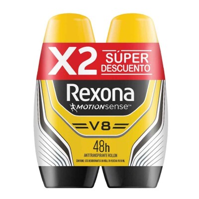 Desodorante Rexona Roll On Men V8 Pack Ahorro X2 50 ML 25% OFF