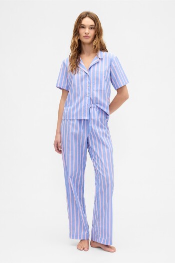 Pijama Pantalón Poplin Mujer Blue Pink Stripe
