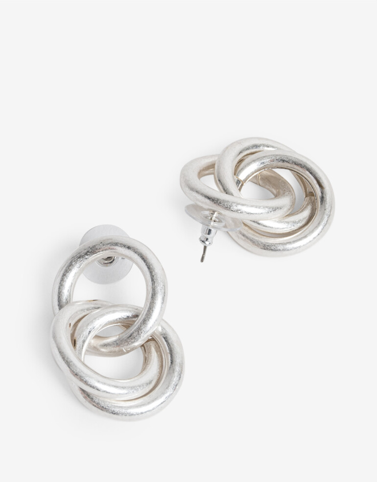 Aros Colgantes Cortos Metal Aros Cortos De Eslabones - Plateado Plata Mate
