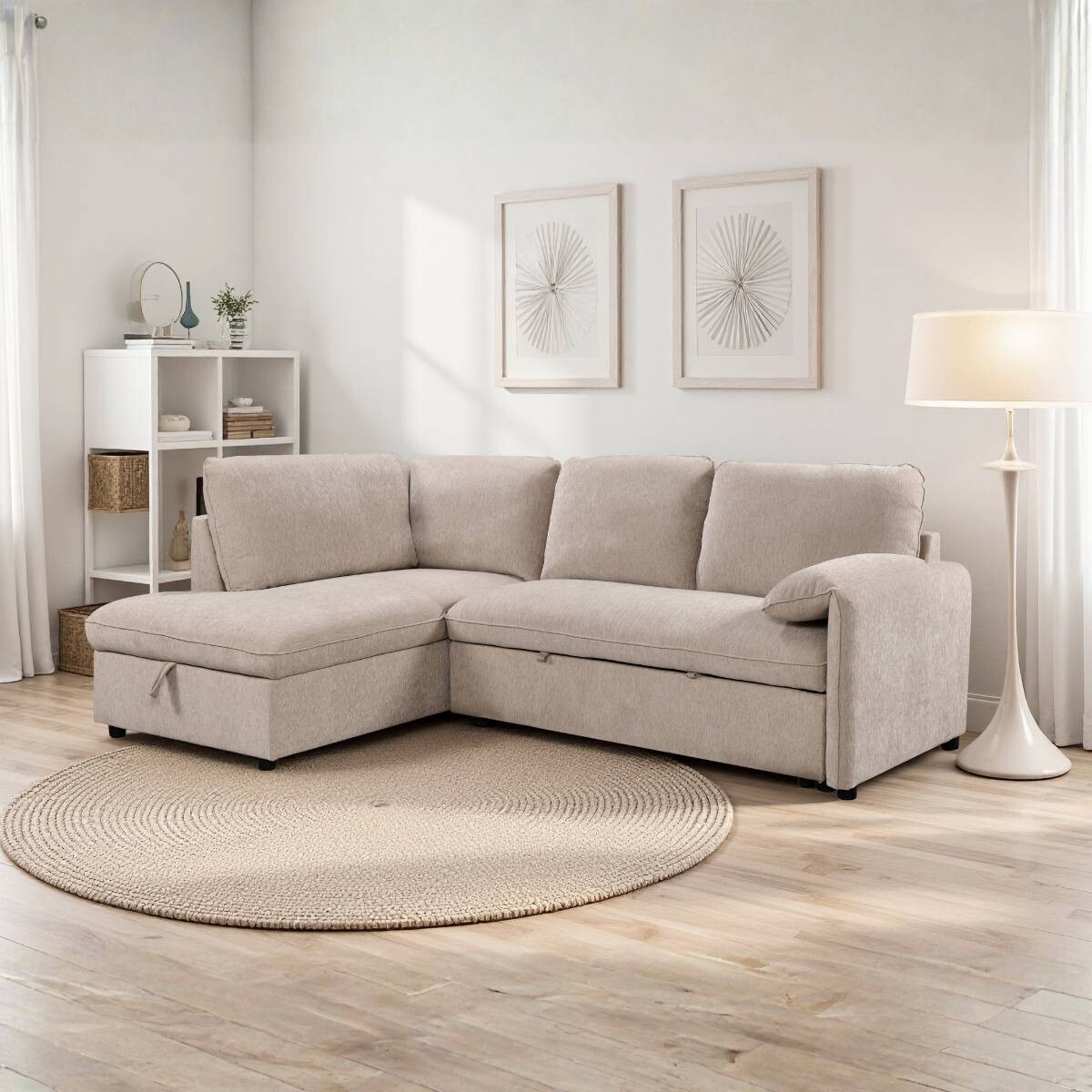 Rinconera cama Cosmo (c/baúl) - Tela Microfibra - Chaise izquierdo - 120 (Beige) 