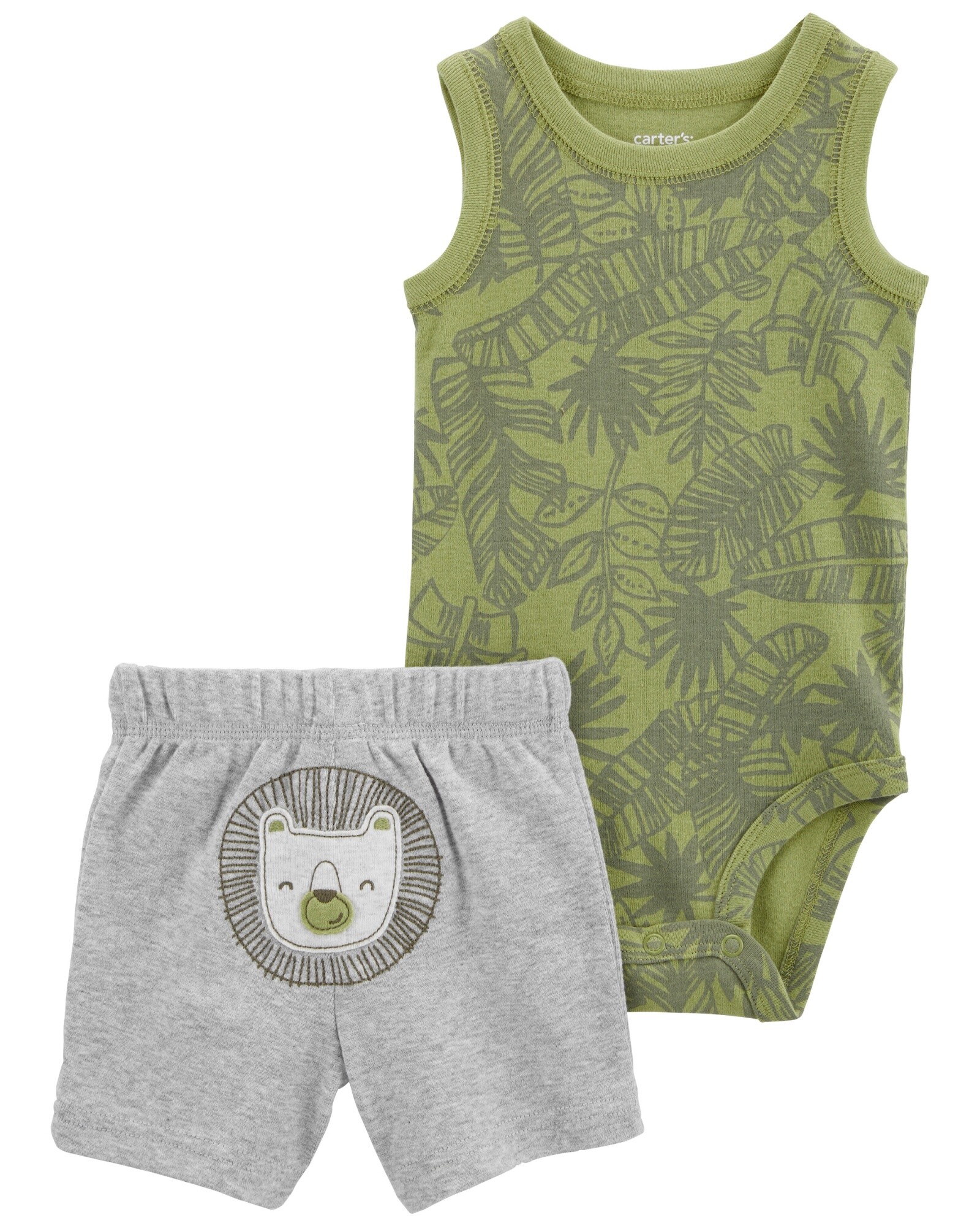 Set dos piezas short y body de algodón diseño palmeras Sin color