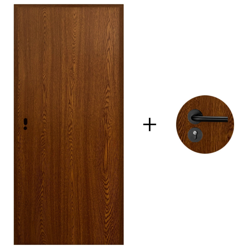 Puerta Desarmada Interior en MDF con Marco y Cerradura Lumax Marrón Oscuro Lisa Herraje Negro