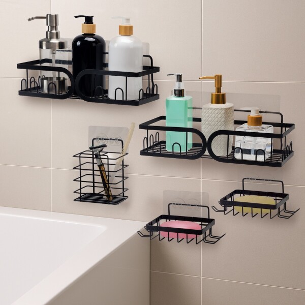 Set X5 Estante Organizador Baño Accesorio Jaboneras Adhesivo IMBACK Color Negro Set X5 Estante Organizador Baño Accesorio Jaboneras Adhesivo IMBACK Color Negro
