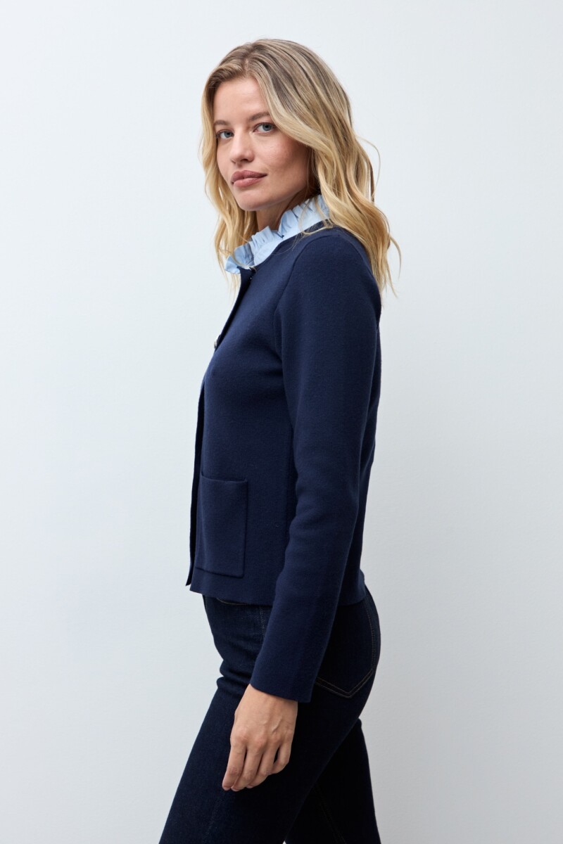 Chaqueta tejida cuello desmontable azul marino