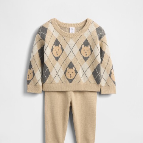 B PLAID CARDI SWT PANT SET WICKER
