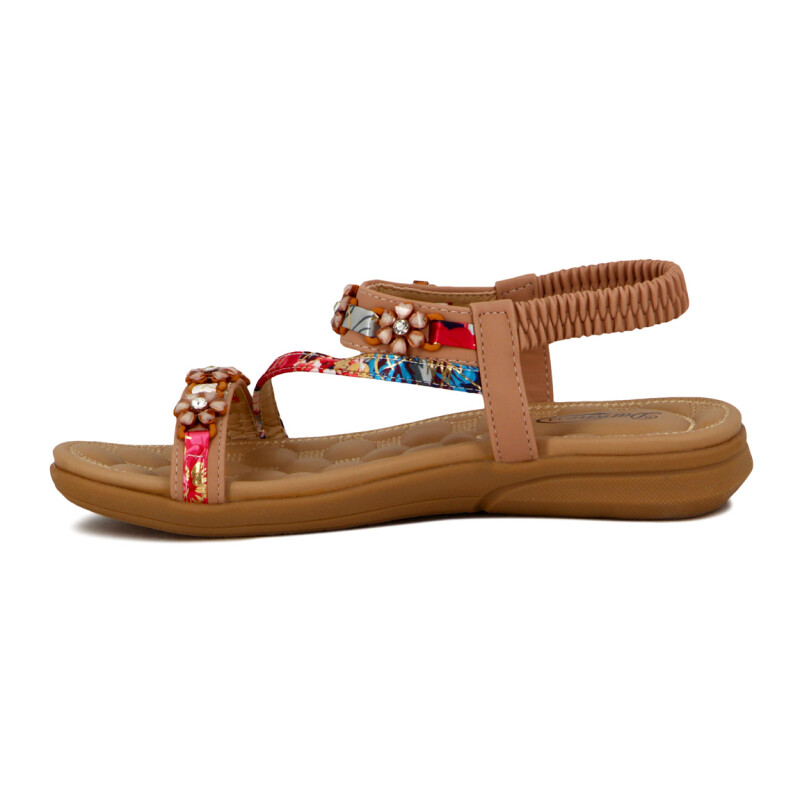 Darkness Sandalia Casual S/corrida Baja C/apliques Brillantes- Nude Rosa Claro