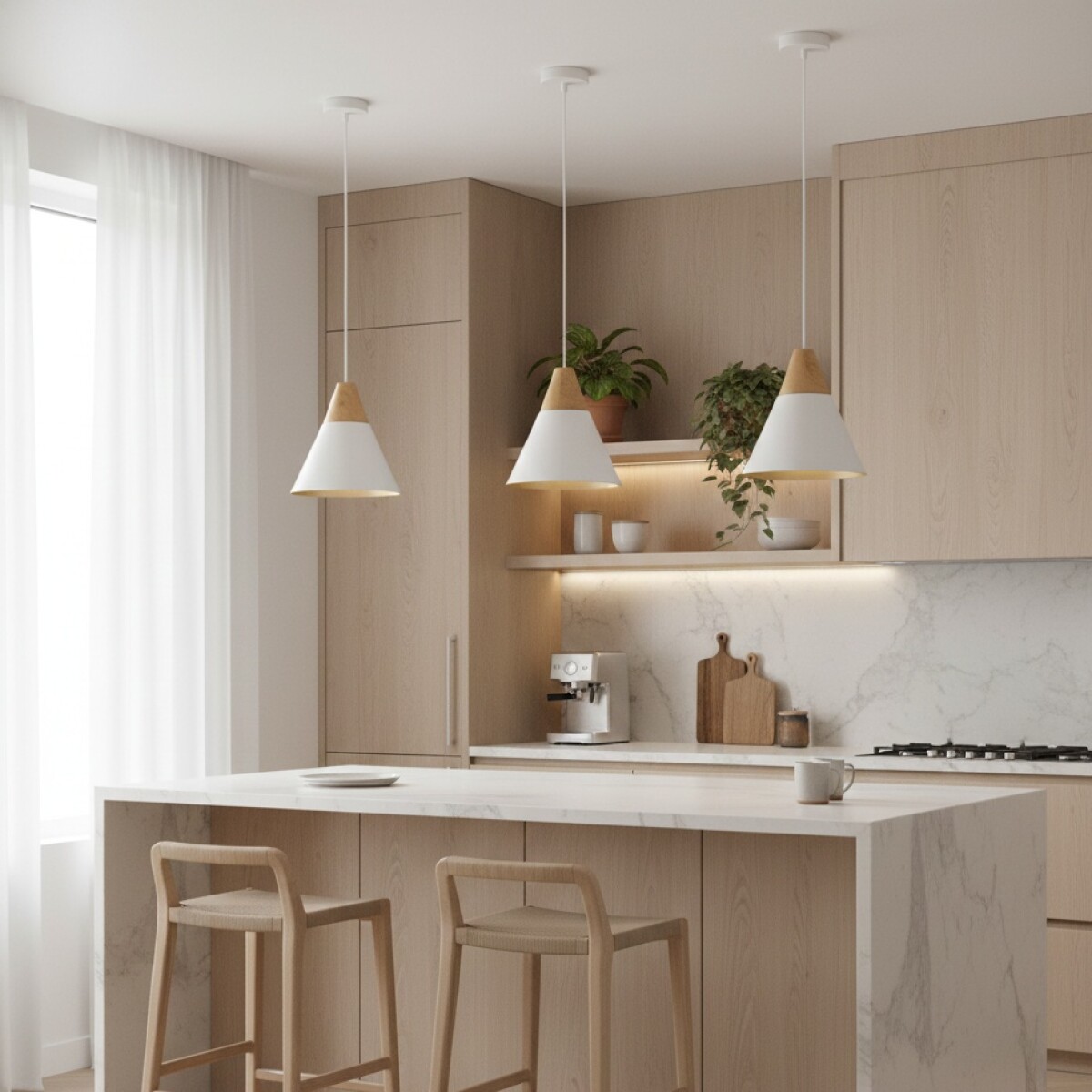 Campana de aluminio y madera cónica estilo nórdico - Blanca 
