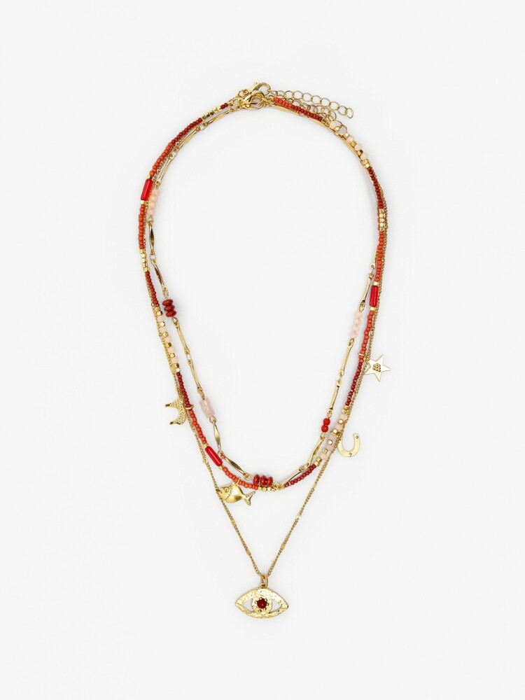 Set De Collares Con Cuentas De Piedra Y Resina multicolor