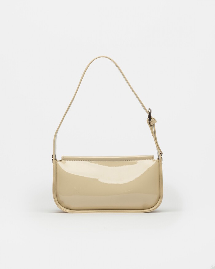 Cartera al hombro Leaf en efecto cuero charol Natural