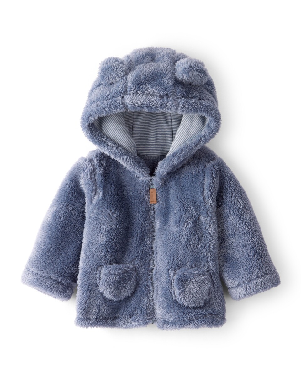 Campera de sherpa, con capucha, azul 